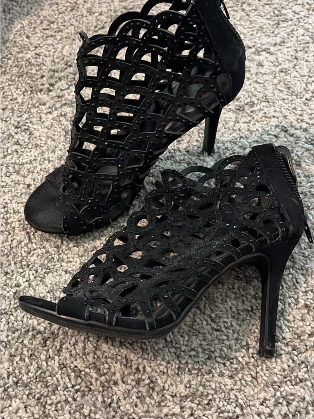 Black Openwork High-Heel Sandals